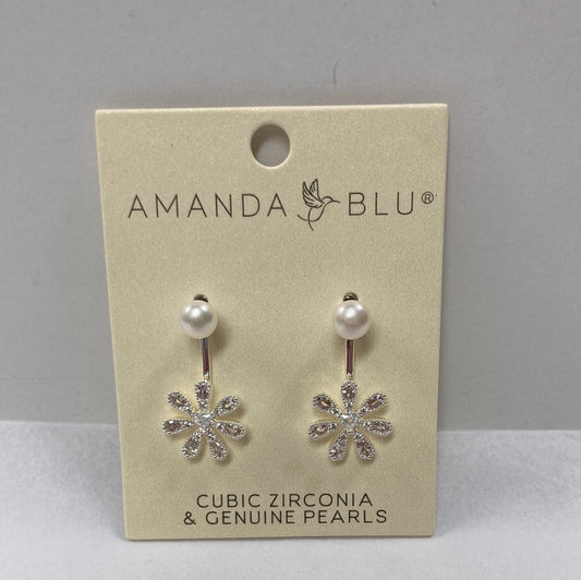 SILVER PEARL W/DROP FLOWER EARR-6332