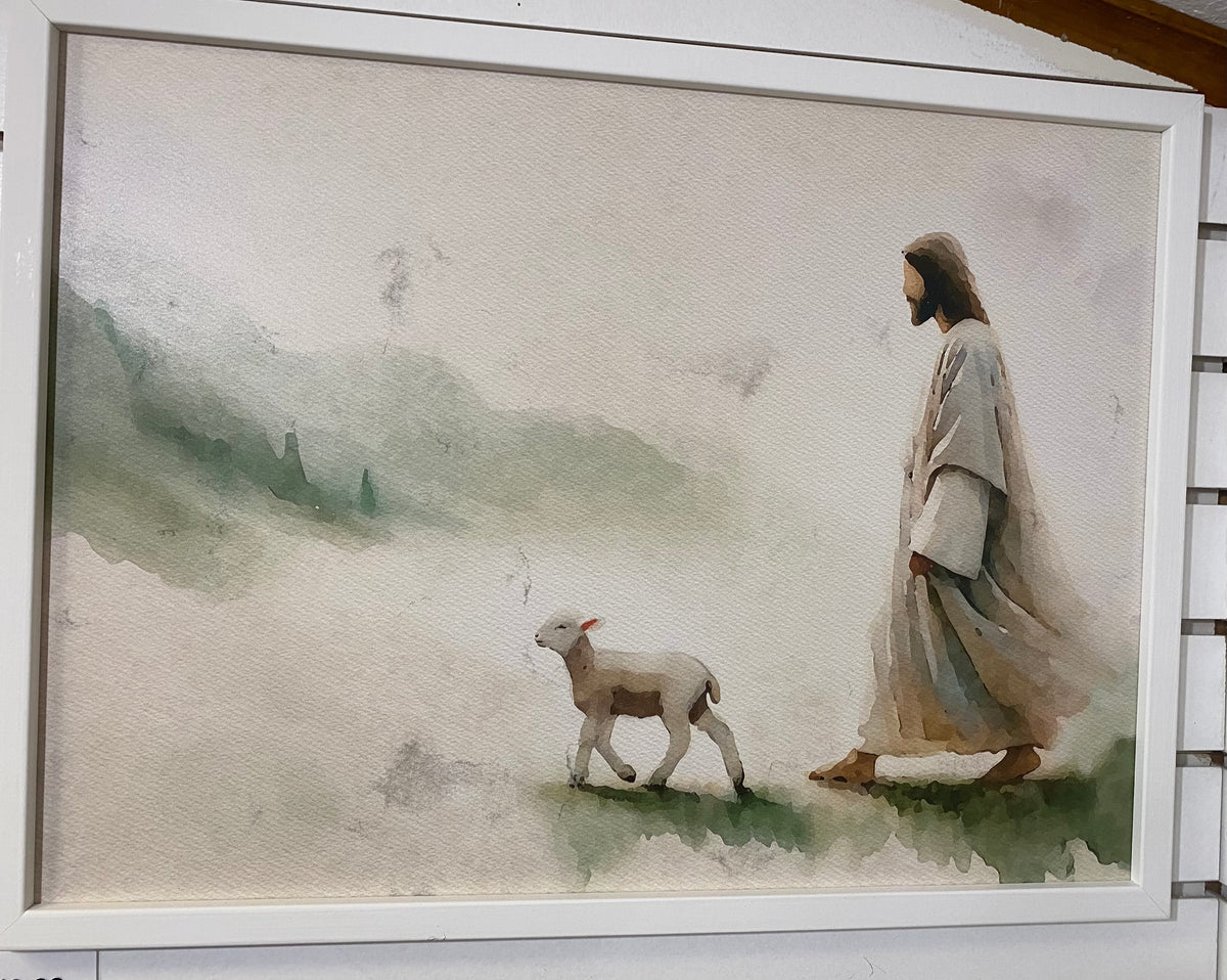 JESUS WALKING WITH LAMB WALL PLAQUE-9508