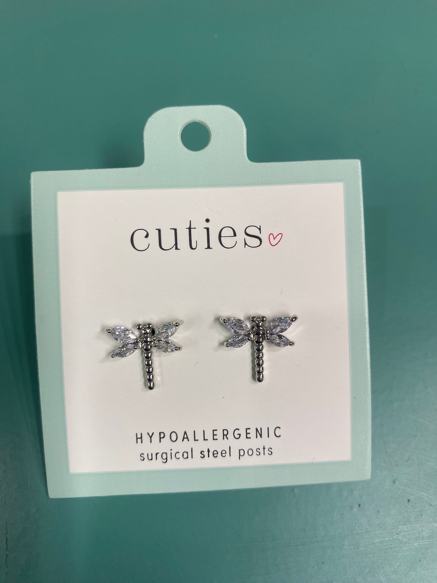 SILVER DRAGONFLY W/CLEAR CRYSTALS EARRINGS-0703