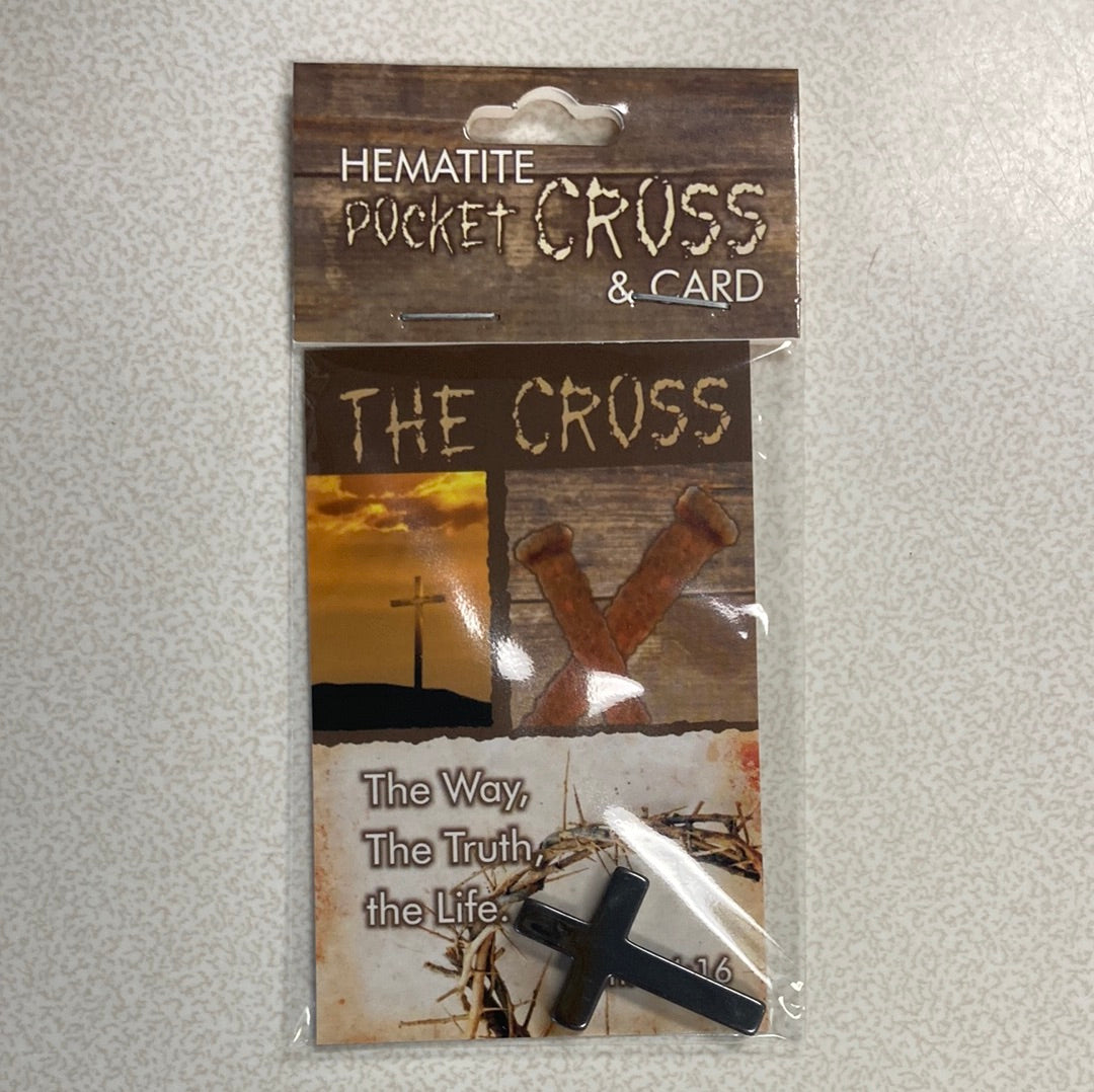 HEMATITE POCKET CROSS/CARD-0387