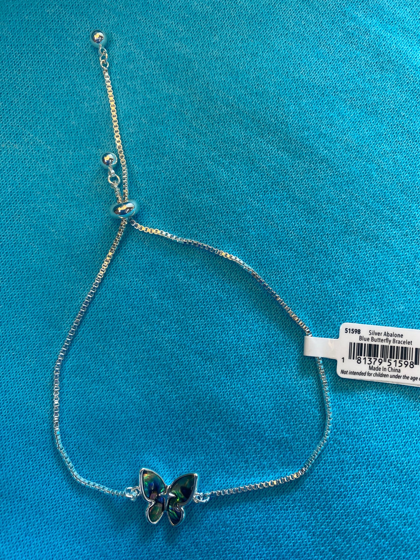 SILVER ABALONE BLUE BUTTERFLY BRACELET-5989