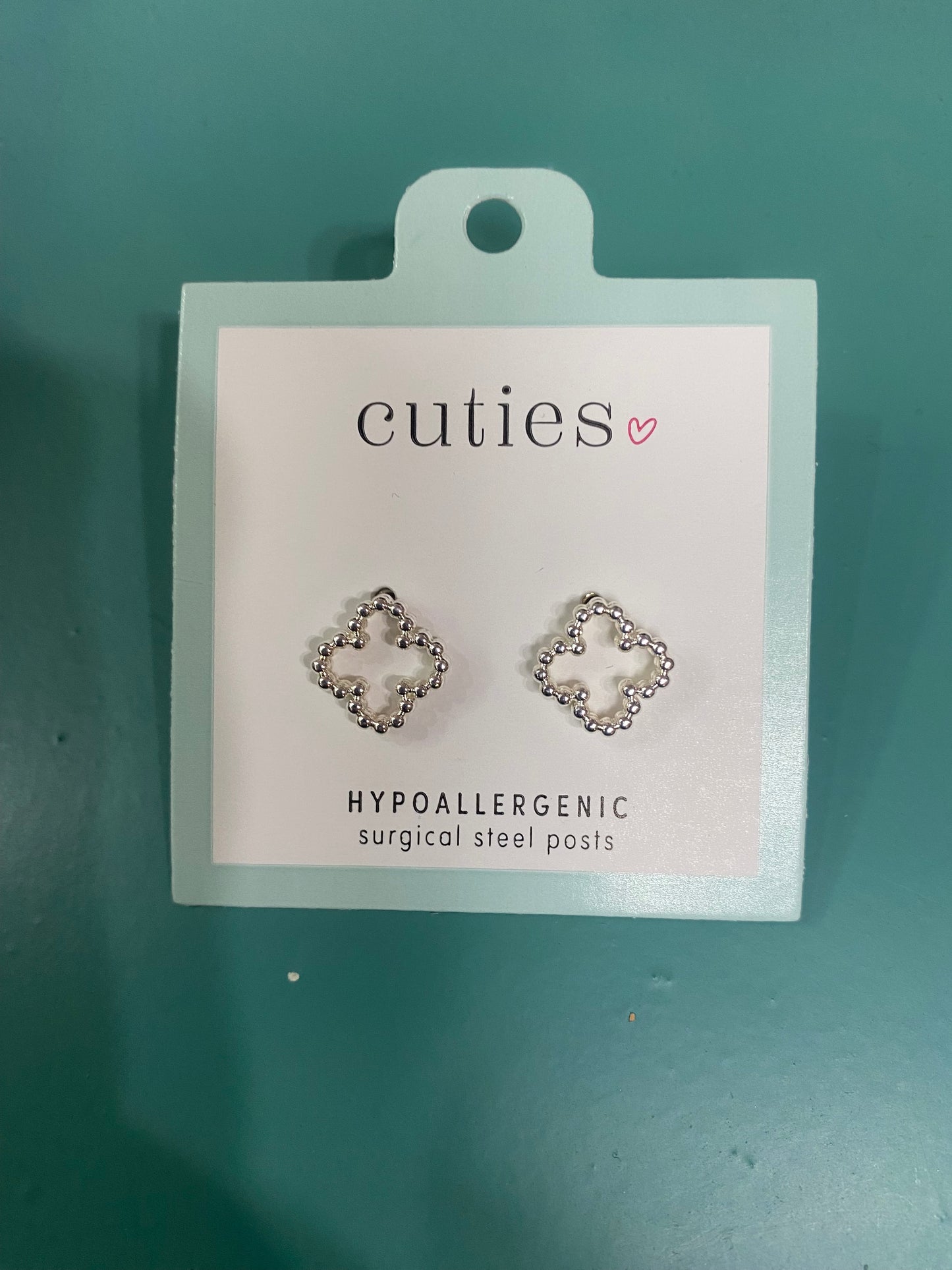 SILVER BEADED CLOVERS EARRINGS-1953