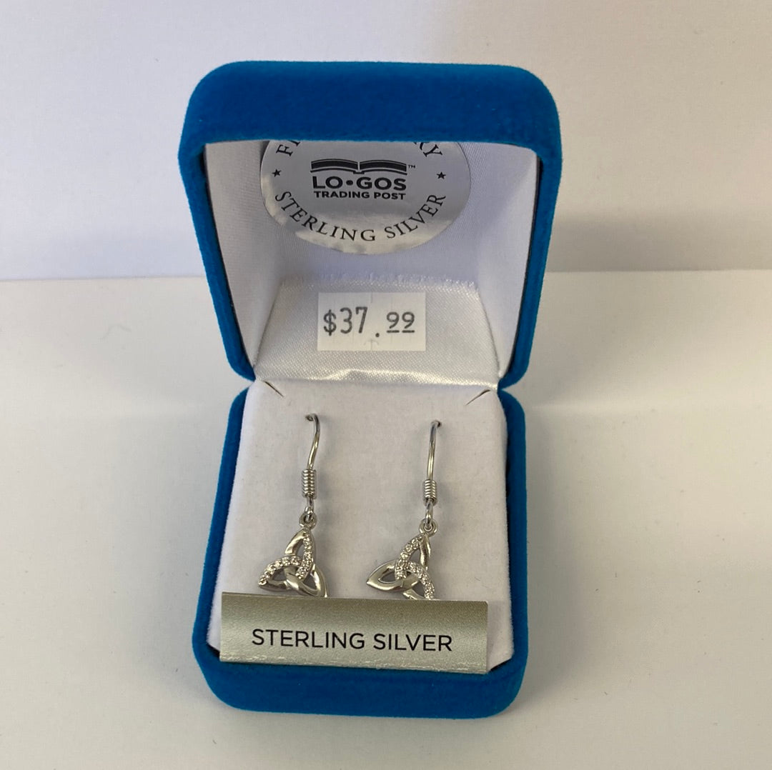 TRINITY SYMBOL W/CZ ACCENTS STERLING SILVER EARRINGS