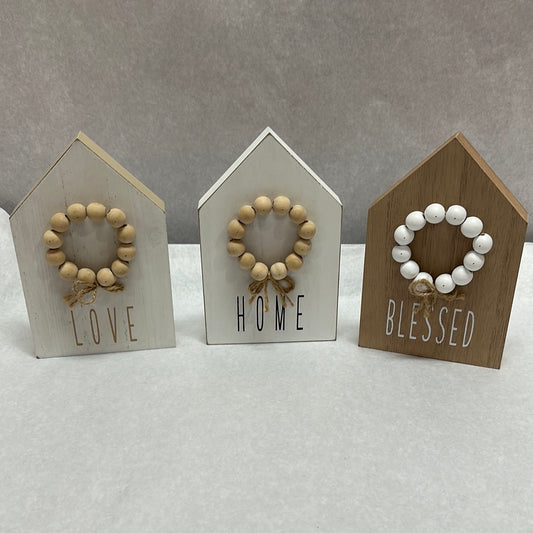 WOOD TBLTP SIGN W/BLESSING BEAD-7836