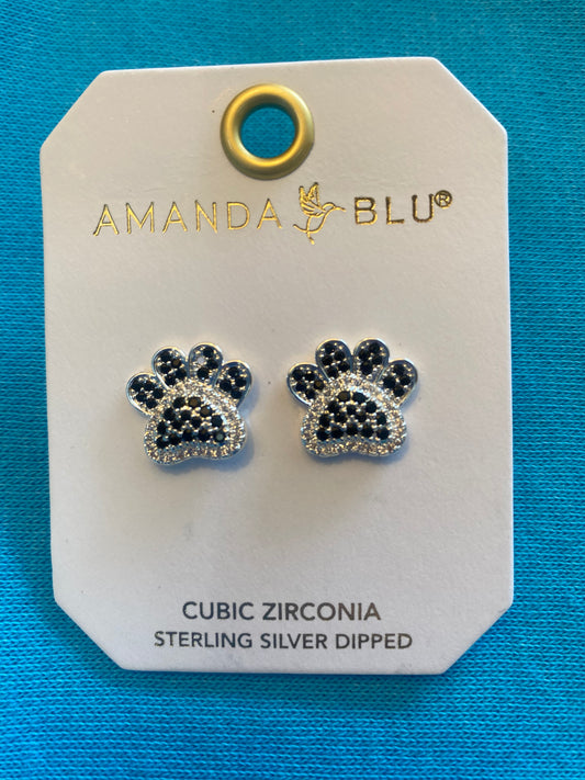 ICE BLU PAW PRINT EARRINGS SILVER/BLACK-2682