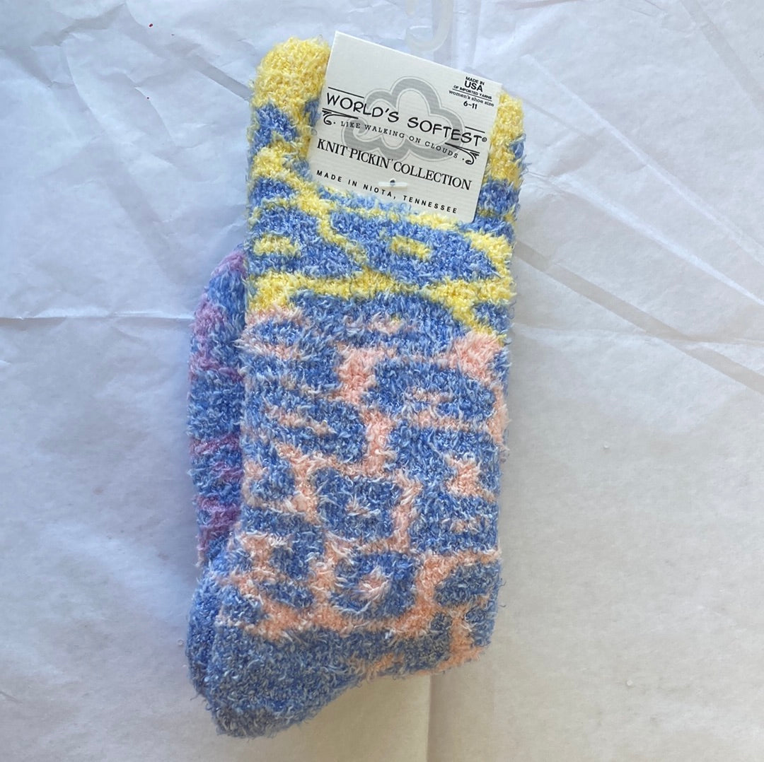 LADIES SOCKS/BLUE MULTI LEOPARD 411