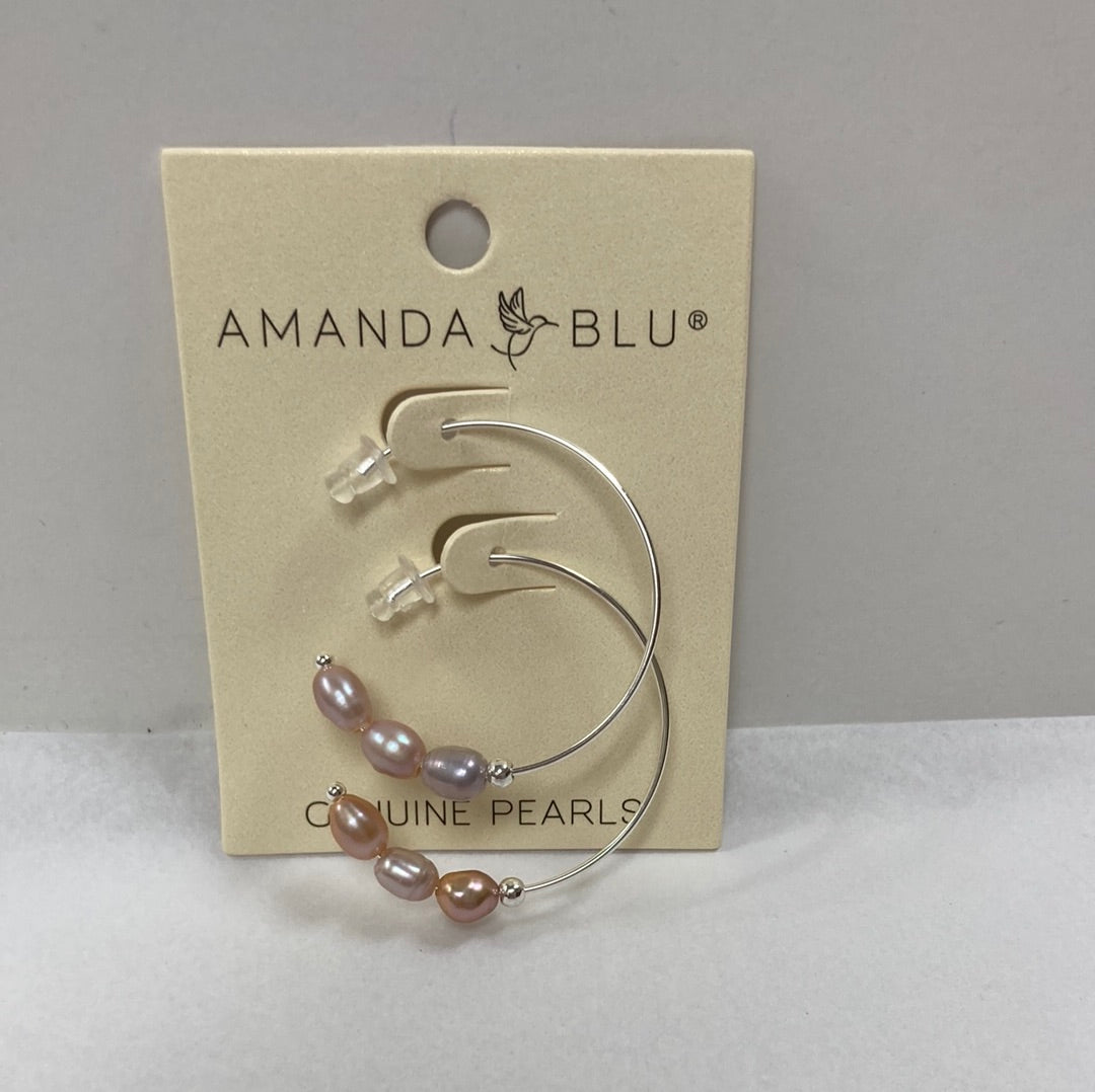 SILV/LAVENDAR 3 PEARL HOOP EARR-5540