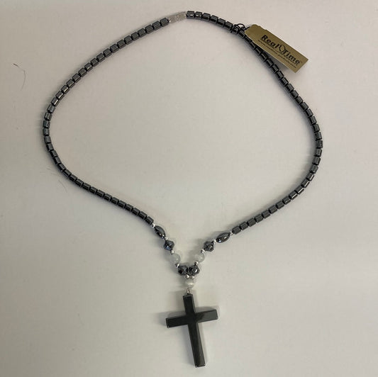 CROSS W/CATSEYE HEMATITE NECKLACE-8731