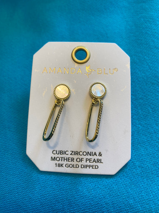 GOLD CZ & MOTHER OF PEARL DISK DROP EARRINGS-9957