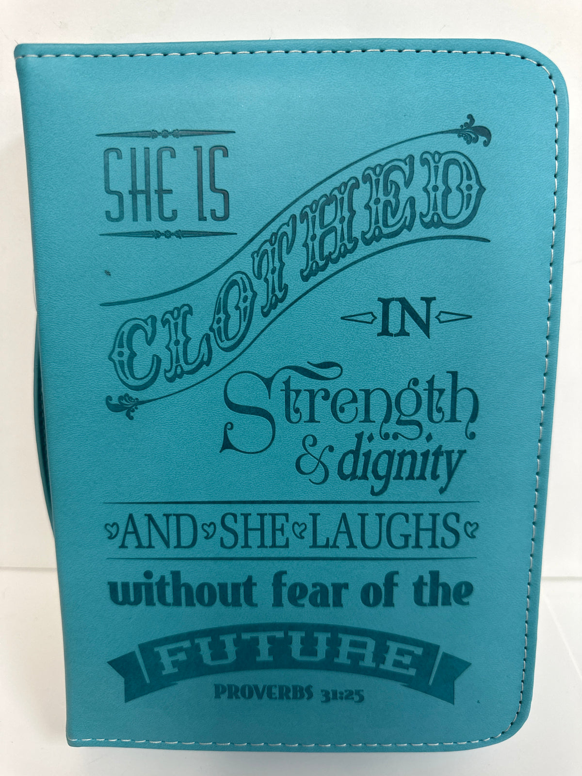 SHE IS CLOTHED TEAL MEDIUM BIBLE COVER-3540