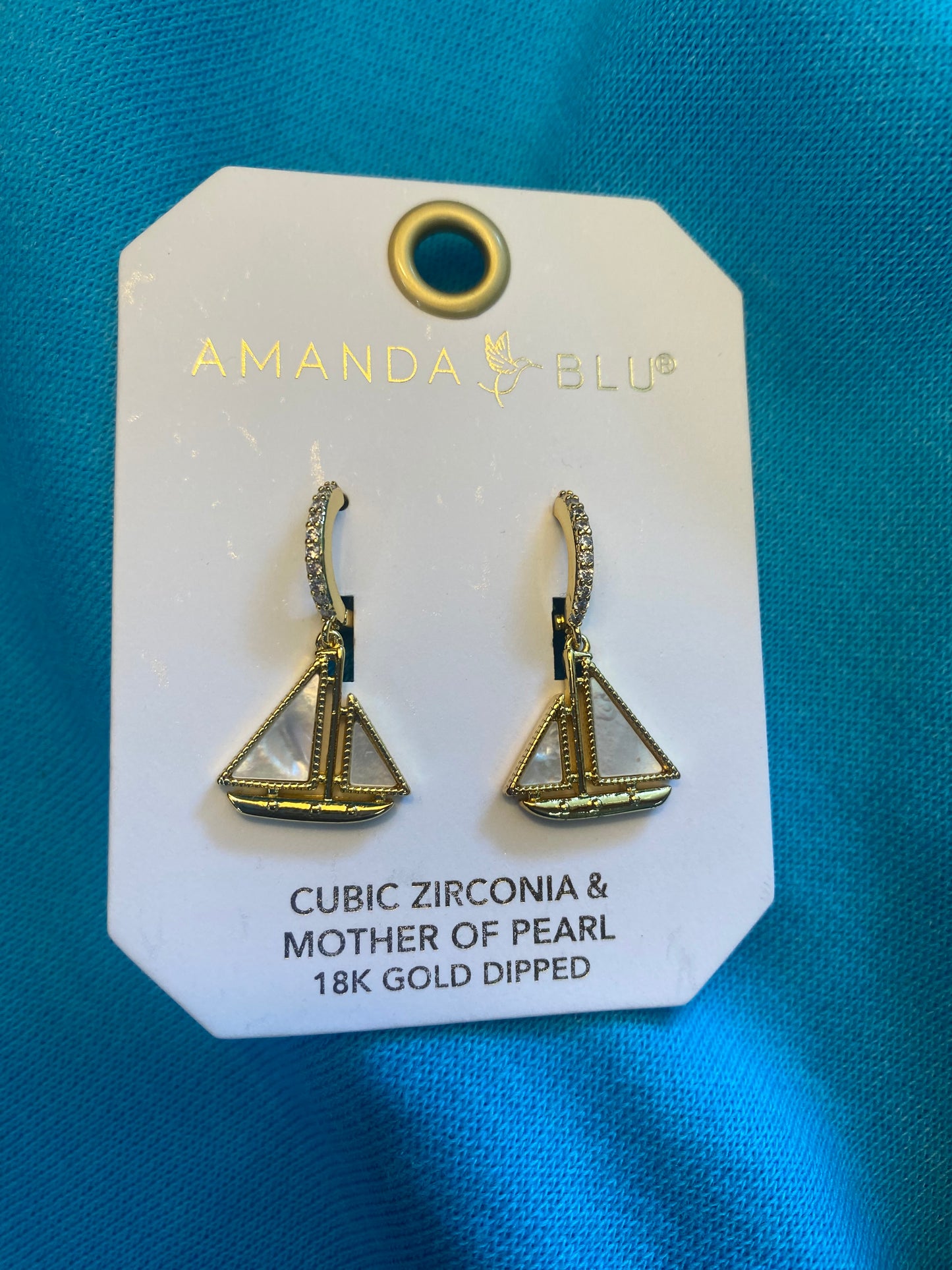 GOLD CZ & MOTHER OF PEARL SAILBOAT EARRINGS-3053