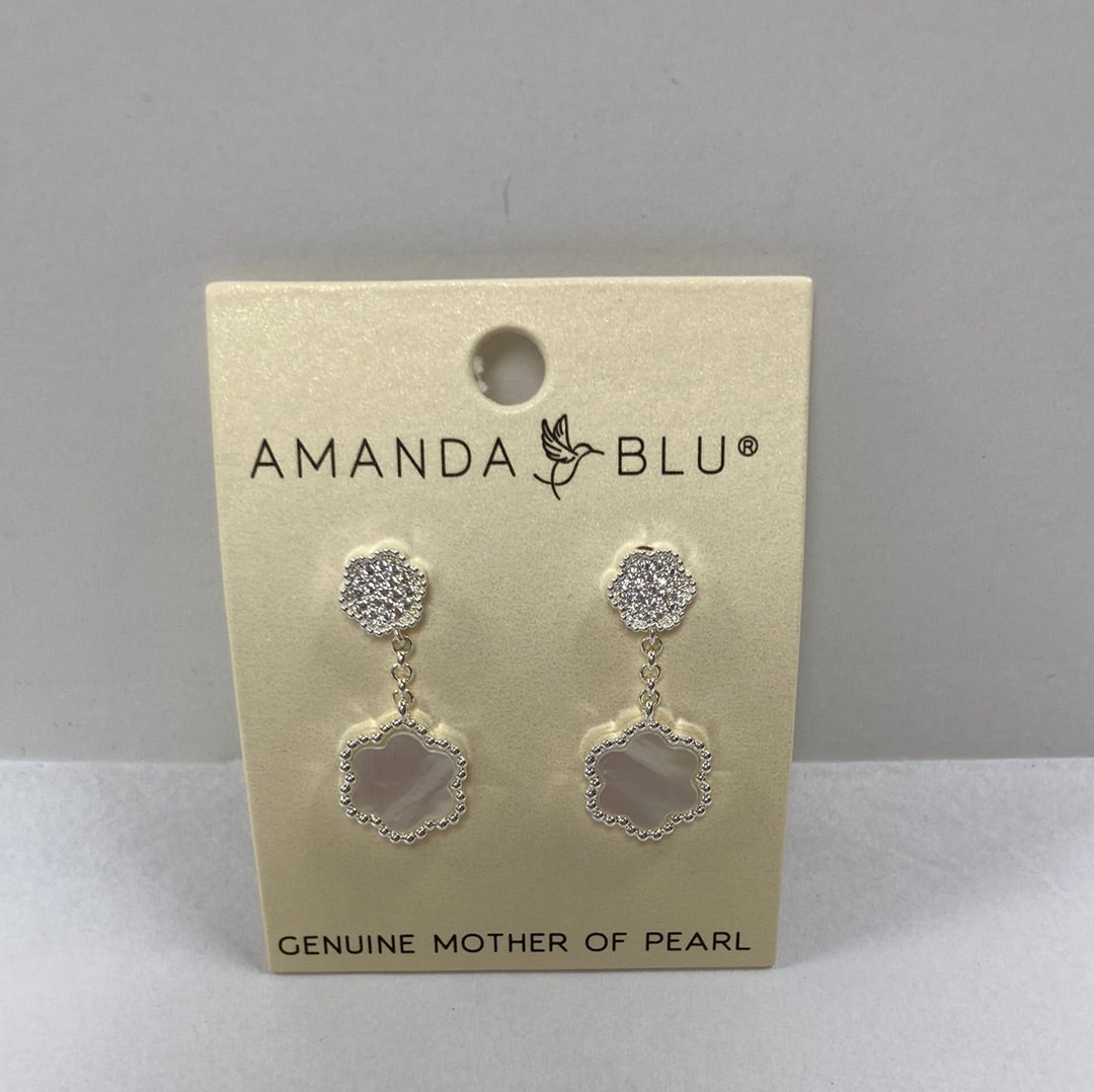SILVER/CLOVER/CZ MOTHER OF PEARL EARRINGS-5830
