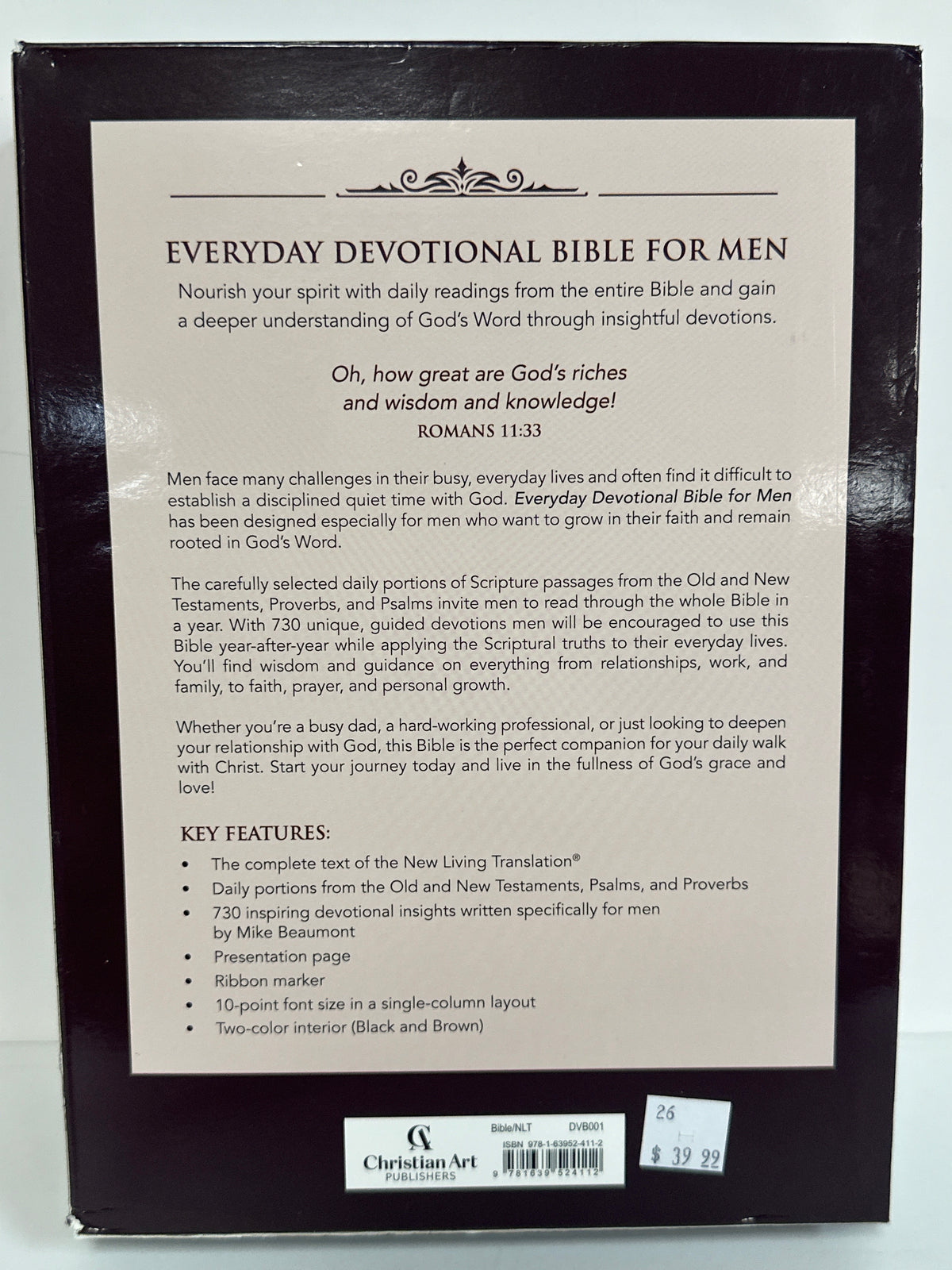 NLT DEVOTIONAL BIBLE FOR MEN BROWN CROSS-4112