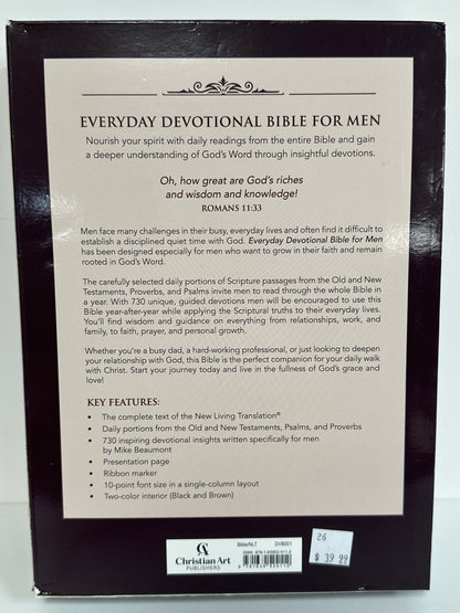 NLT DEVOTIONAL BIBLE FOR MEN BROWN CROSS-4112