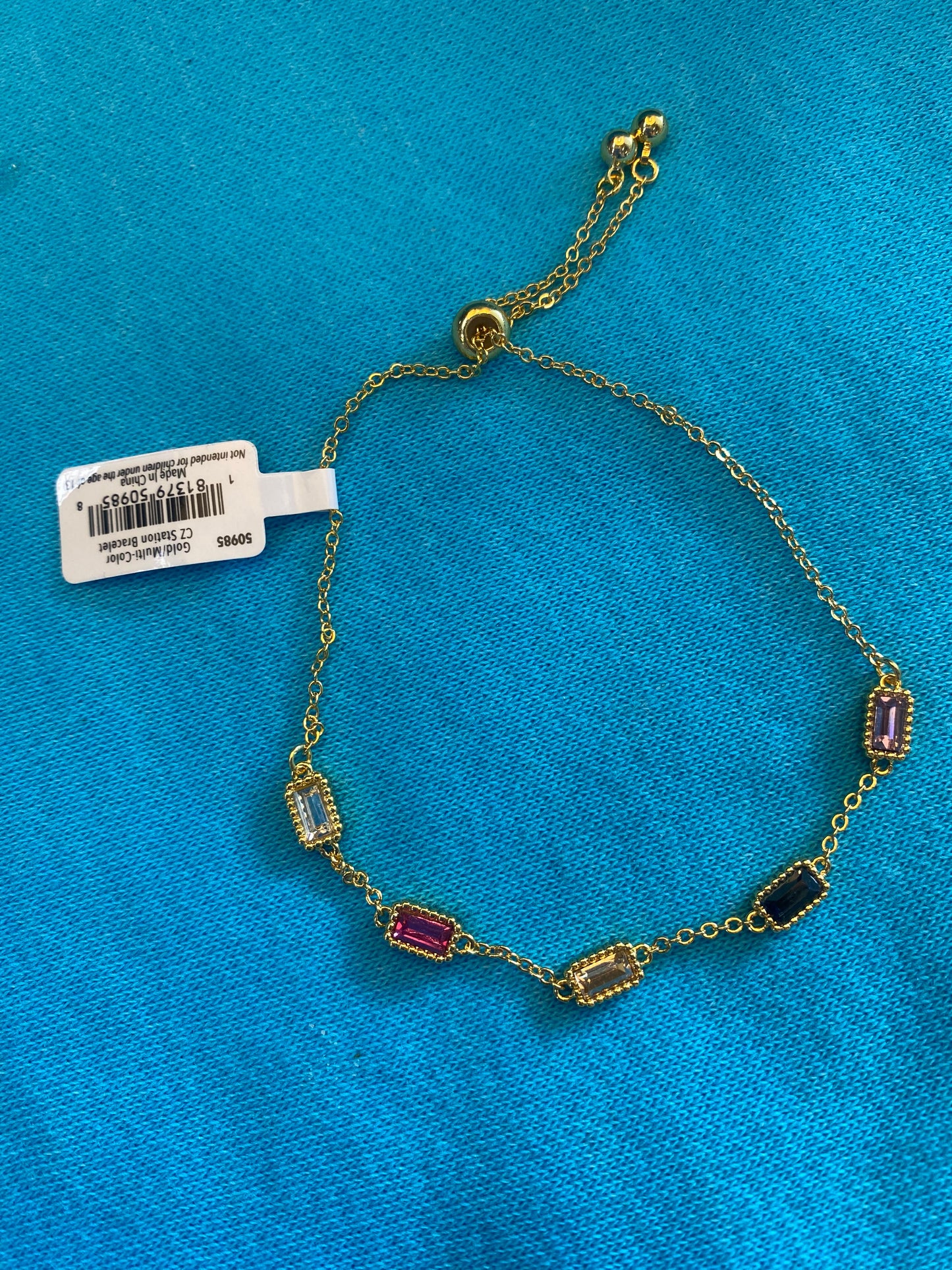 GOLD/MULTI COLOR CZ STATION BRACELET-9858