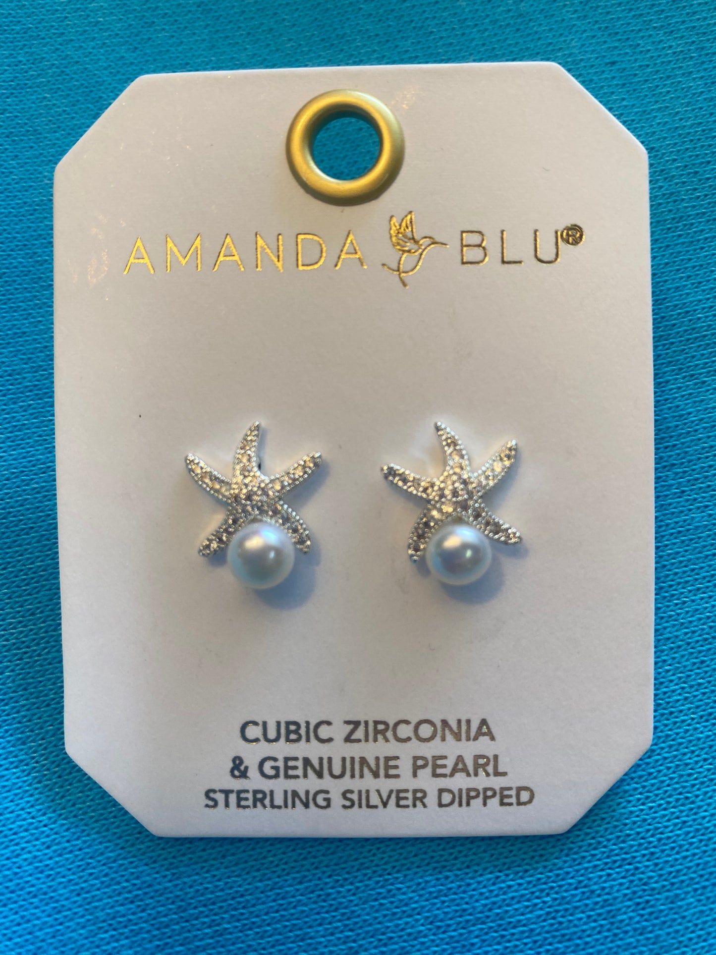 SILVER CZ STARFISH AND PEARL STUD EARRINGS-0304