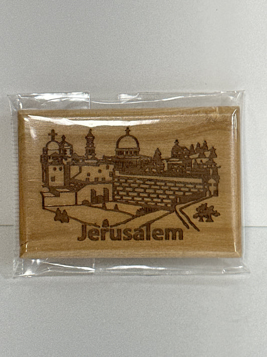 JERUSALEM CITY HORIZONTAL OLIVE WOOD MAGNET-2246