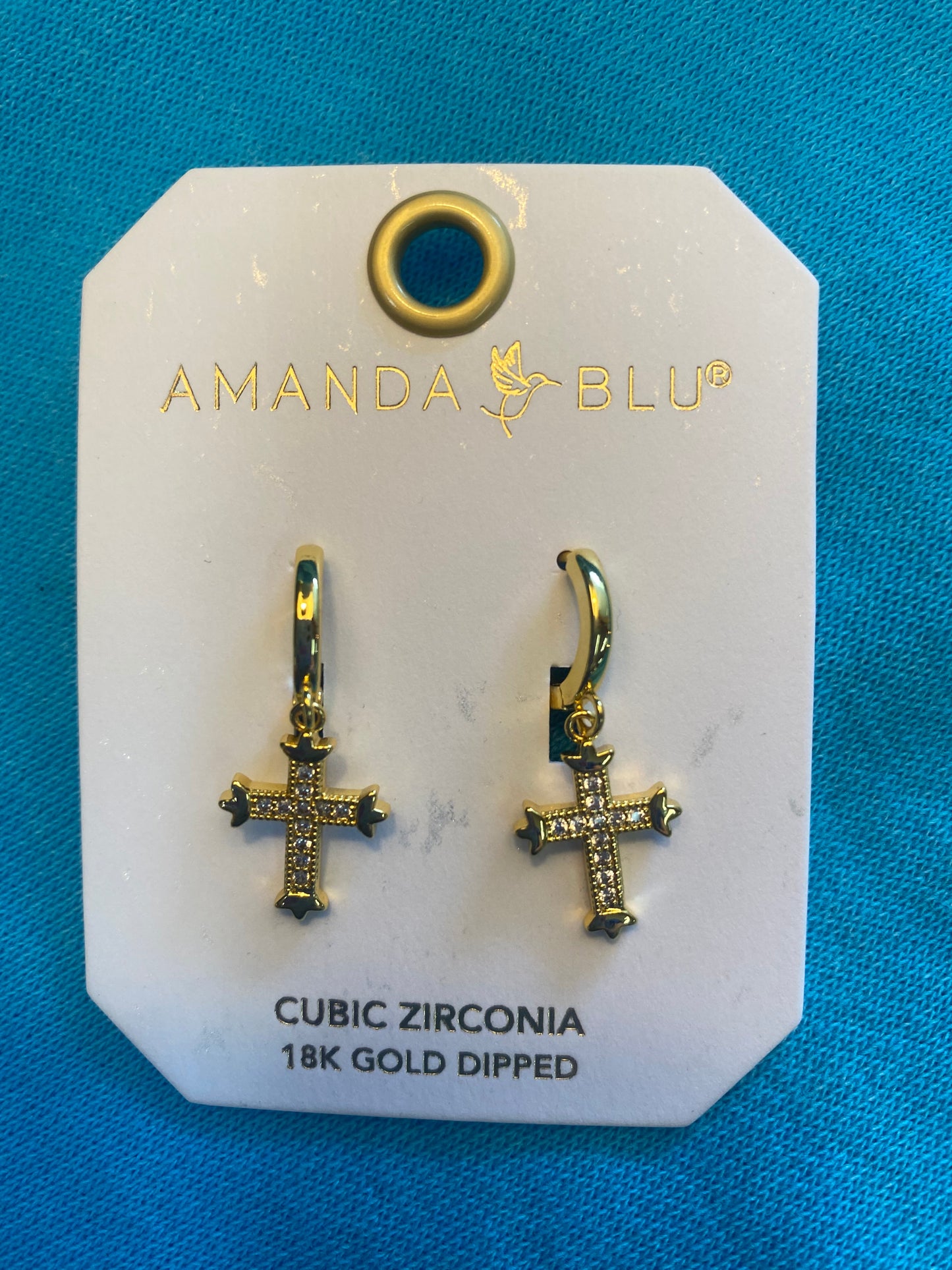 GOLD CZ HOOP SMALL VINTAGE CROSS EARRINGS-1379