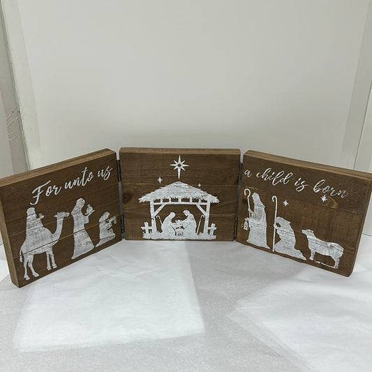 WOOD NATIVITY TRIFOLD SIGN-1388