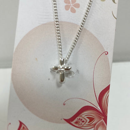 CZ MINI PETAL CROSS SP NECKLACE-8883 : 16 IN