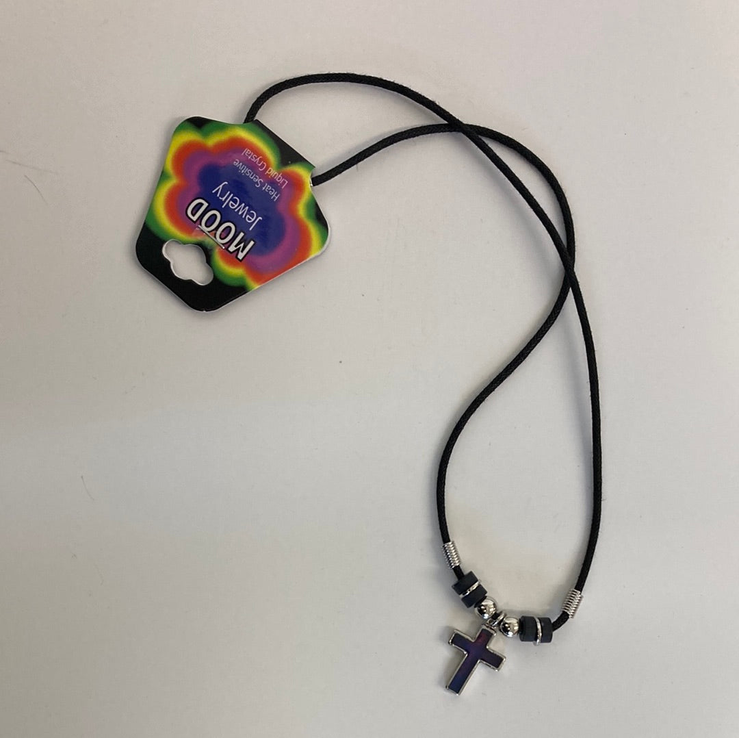 CROSS SHAPE MOOD PEND/CORD NECKLACE-9373