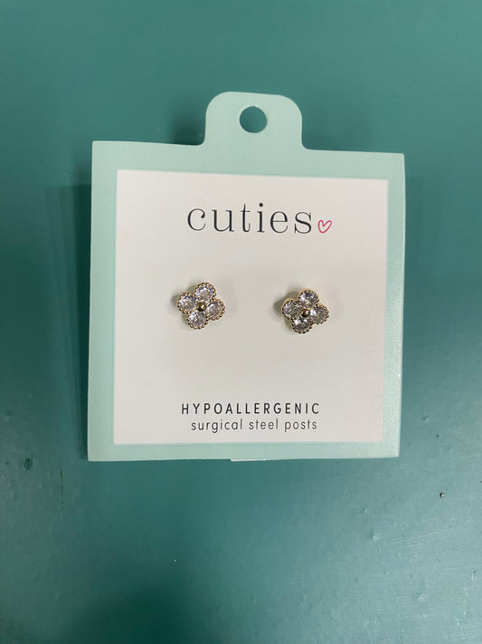 GOLD CLOVERS WITH CRYSTALS EARRINGS-4070
