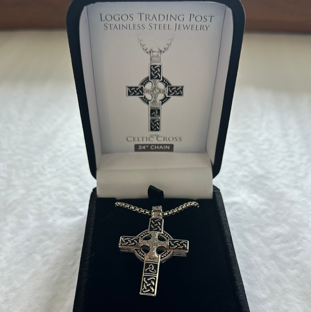 CELTIC CROSS STAINLESS STEEL PENDANT 24 IN-4295