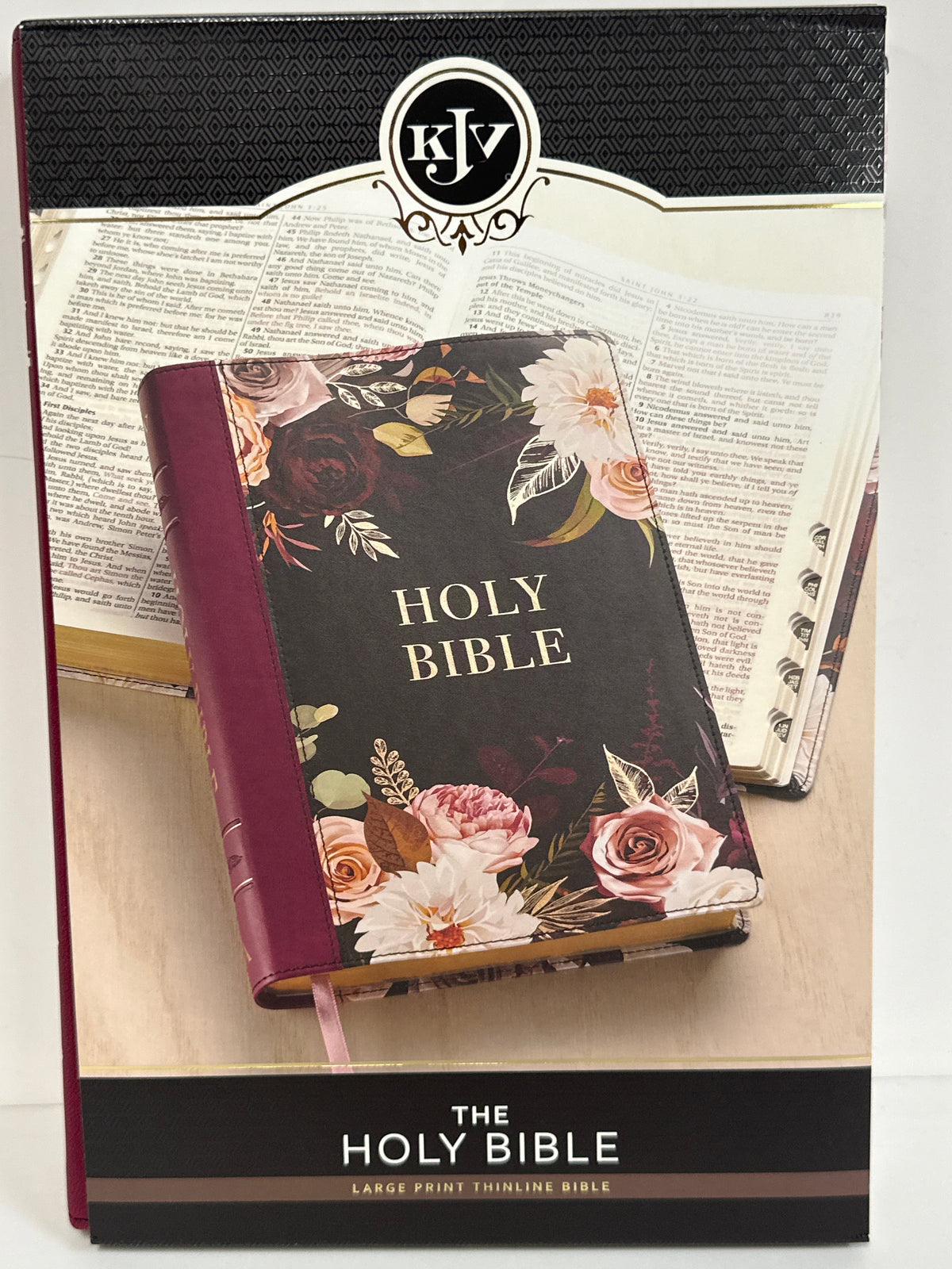 KJV LARGE PRINT THINLINE BIBLE BLACK FLORAL/BURGUNDY-9924