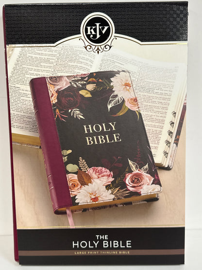 KJV LARGE PRINT THINLINE BIBLE BLACK FLORAL/BURGUNDY-9924