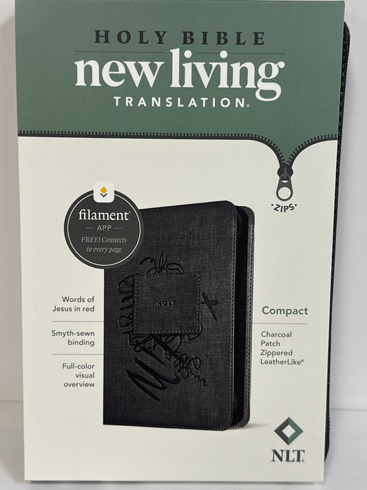 NLT COMPACT FILAMENT BIBLE CHARCOAL PATCH-5512