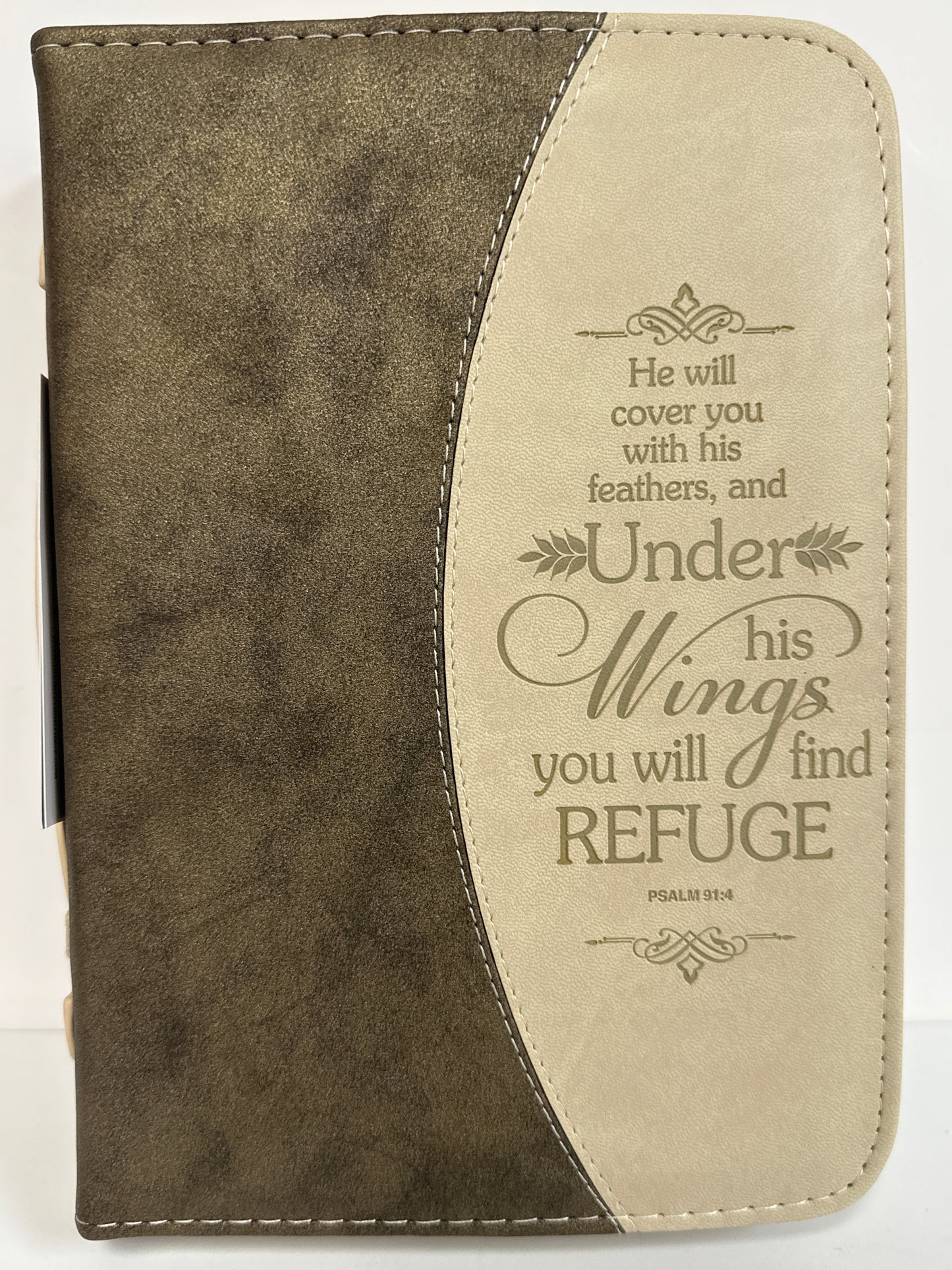 PSALM 91:4 GOLD FLECKED BROWN LARGE BIBLE COVER-4364
