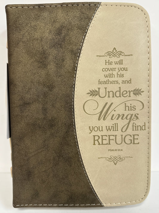 PSALM 91:4 GOLD FLECKED BROWN LARGE BIBLE COVER-4364