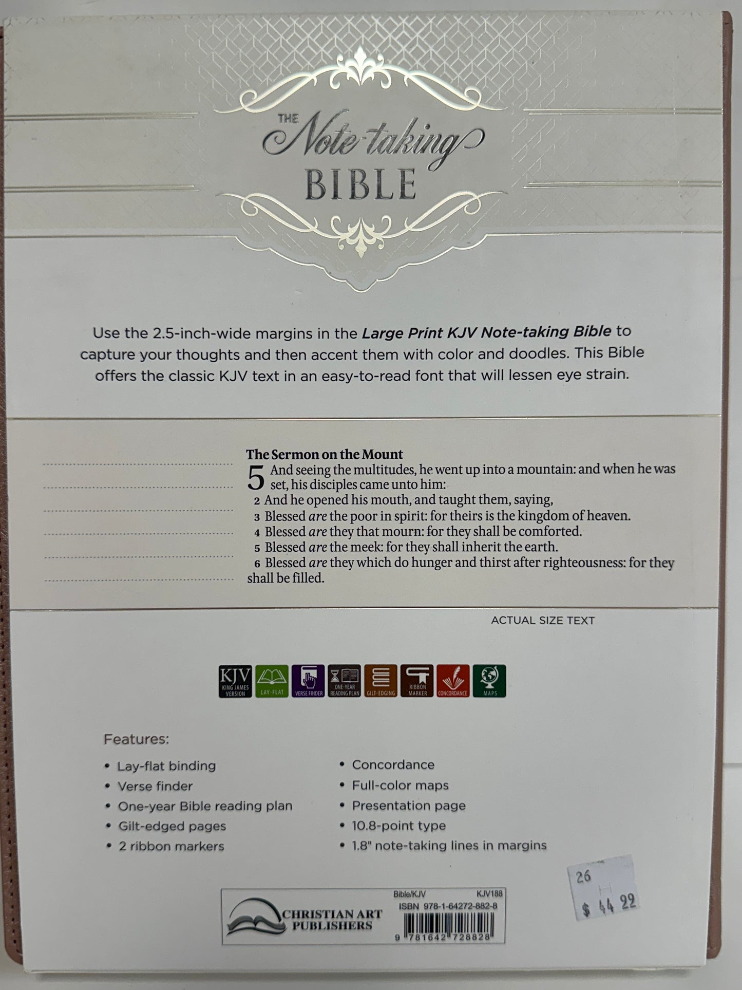 KJV NOTE TAKING LARGE PRINT BIBLE ROSE GOLD-8828