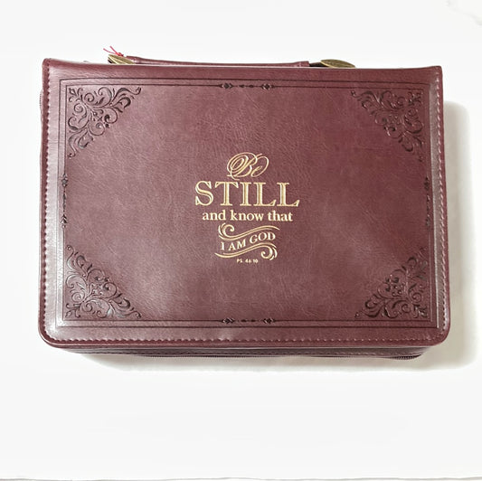 BE STILL BROWN LG BIBLE COVER-6519