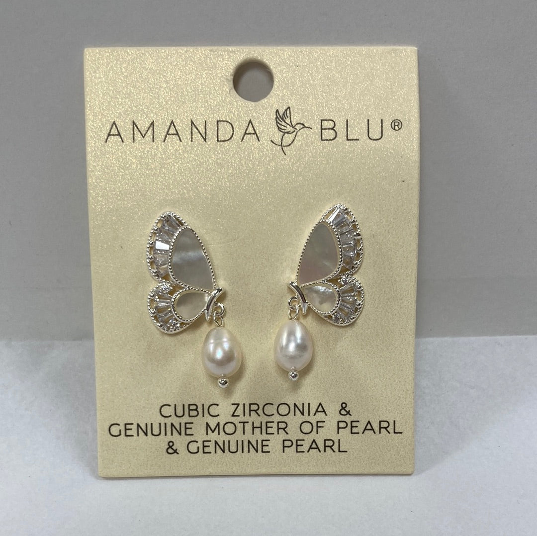 SILV CZ PEARL MOP BUTTERFLY EAR-6288