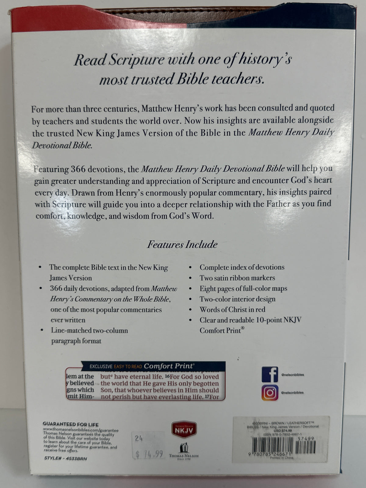 NKJV MATTHEW HENRY DAILY DEVOTIONAL BIBLE THUMB INDEX BROWN-6671