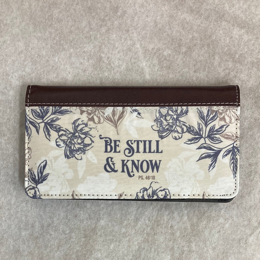 BE STILL & KNOW TAN/FLORAL CHECKBOOK COVER-6502