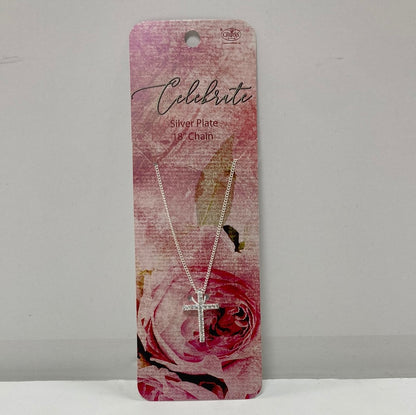 OPEN BOW CZ CROSS SP NECKLACE-7377 : 18 IN