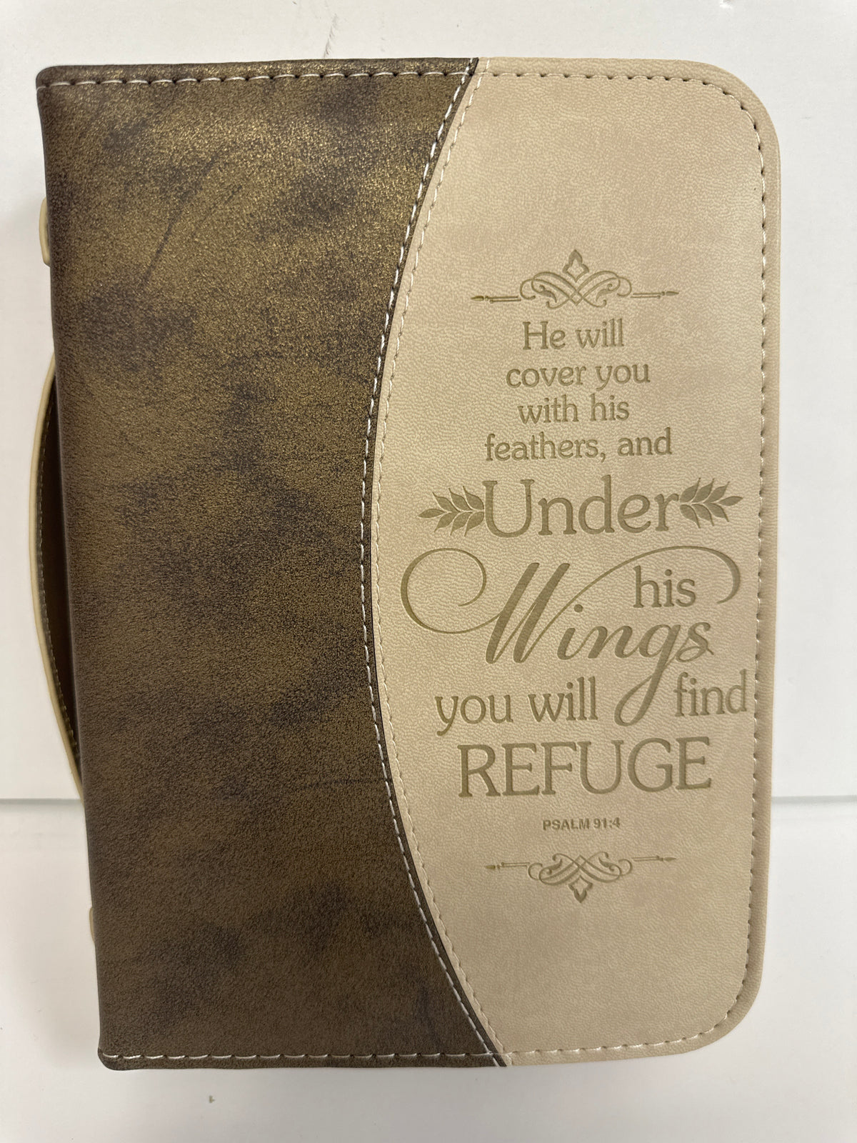 PSALM 91:4 GOLD FLECKED BROWN MEDIUM BIBLE COVER-4357