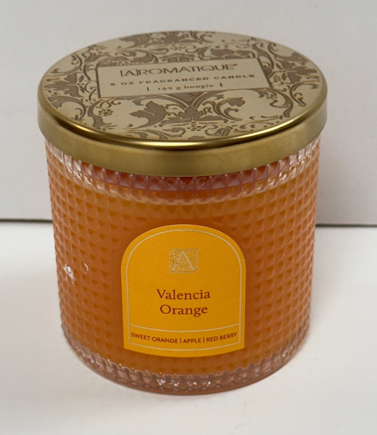 VALENCIA ORANGE TEXTURED GLASS CANDLE 6 OZ W/METAL LID-3455