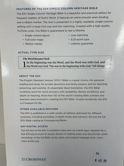 SINGLE COLUMN HERITAGE BIBLE BLACK-1969