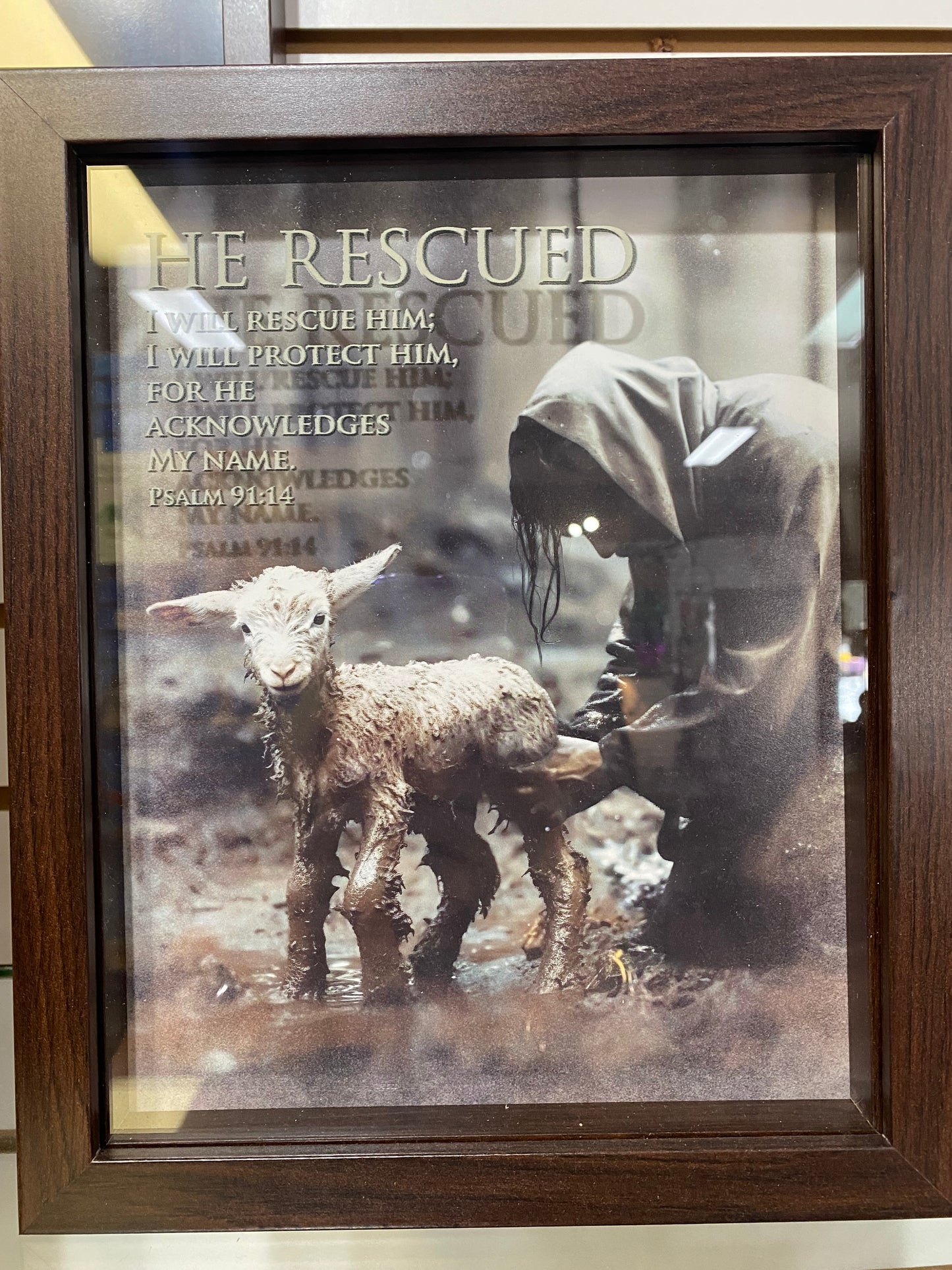 LAMB RESCUED PS. 91:14-15 FRAMED ART-0916