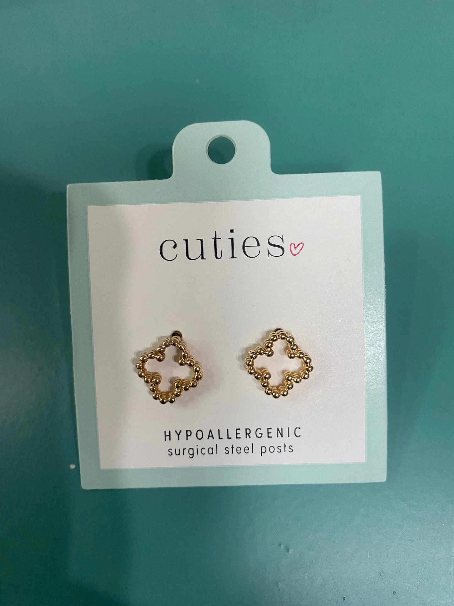 GOLD BEADED CLOVERS EARRINGS-1960