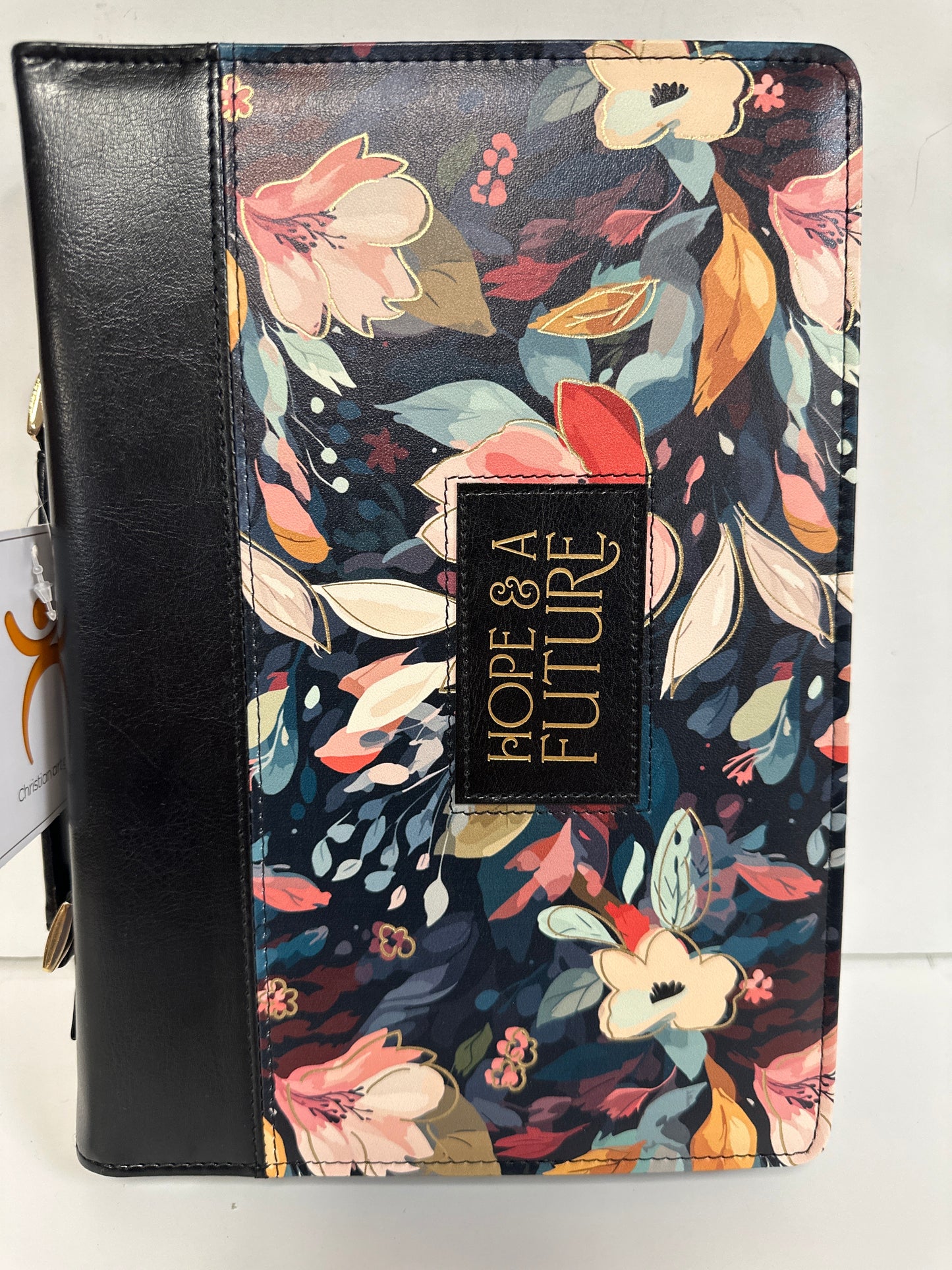 HOPE & A FUTURE BLACK FLORAL LARGE BIBLE COVER-6279