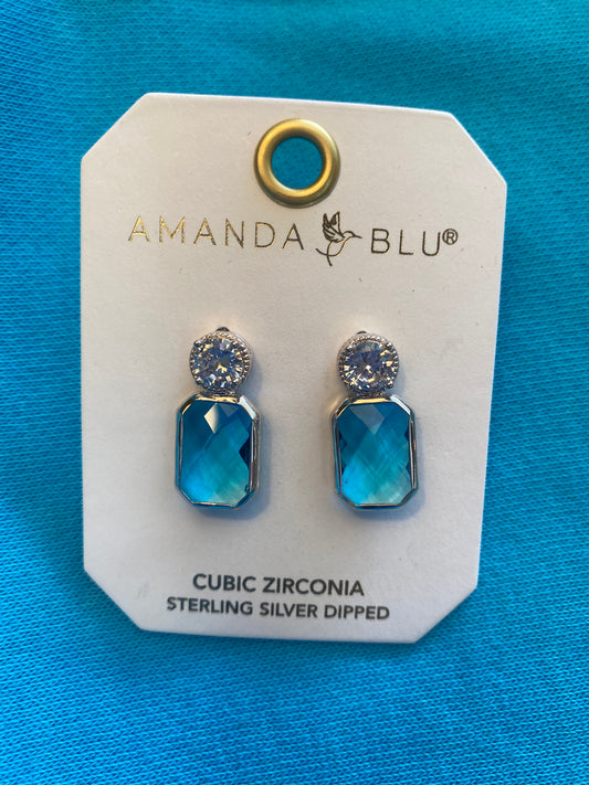 FACETED BLUE CZ DROP EARRINGS SILVER-1517