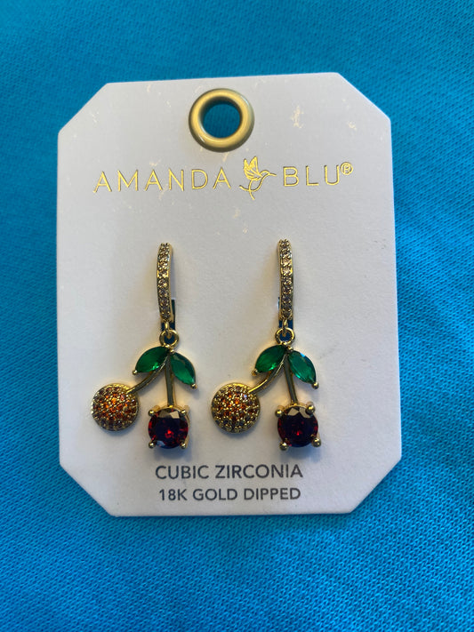 GOLD CZ CHERRY HOOP EARRINGS-3091