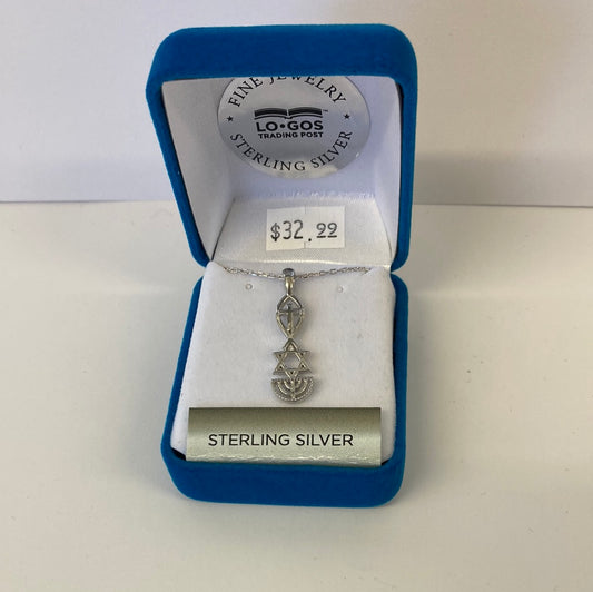 MESSIANIC/JESUS FISH/STAR OF DAVID/MENORAH STERLING SILVER NECKLACE