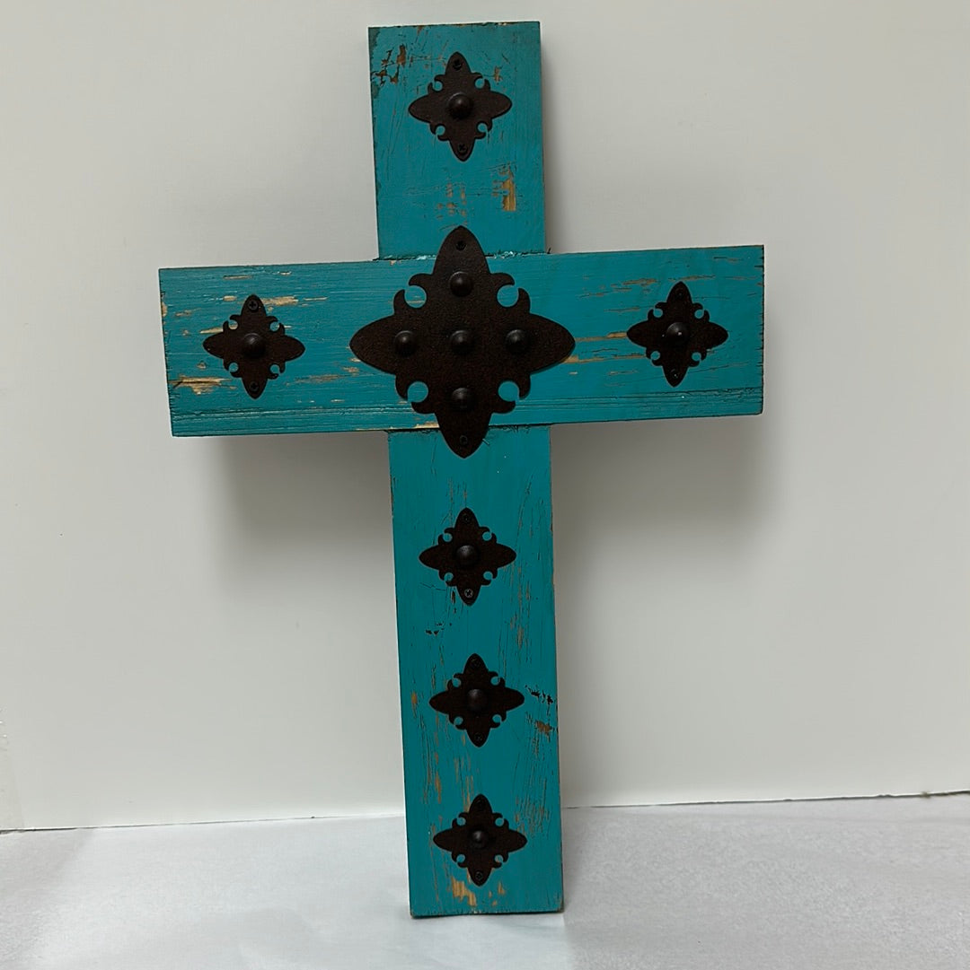 DOTTED TURQUOISE WOOD CROSS-7227