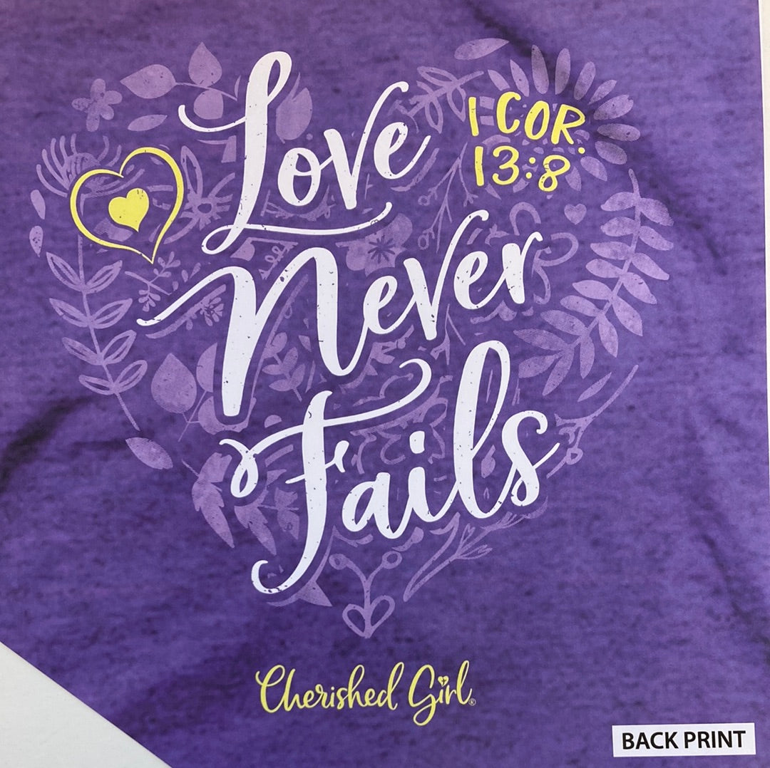 LOVE NEVER FAILS FLORAL CHER GIRL TEE MED-5134