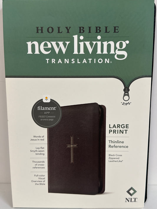 NLT LARGE PRINT THINLINE FILAMENT BIBLE BLACK CROSS ZIP-9982
